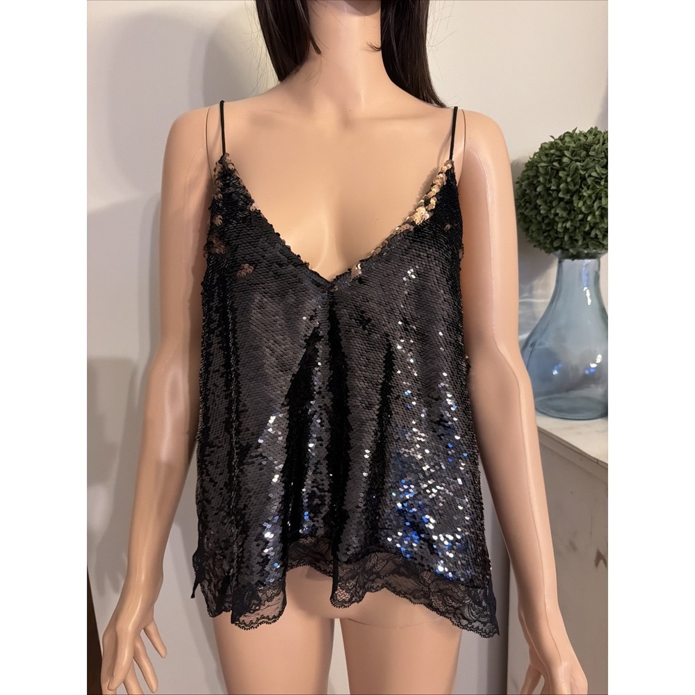 Intimately Free People Sequin Strappy Lace Tank Black Size M Festival Going Out